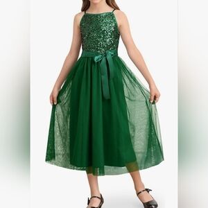 Girls Halter Glimmer Pagent Formal Spagetti A Line Dress Size 11-12Y Sleeveless